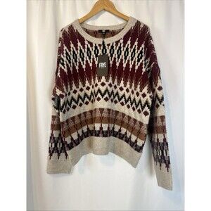 NWT Frye Women Size XL Fair Isle Crewneck Sweater Relaxed Aztec With a Flaw